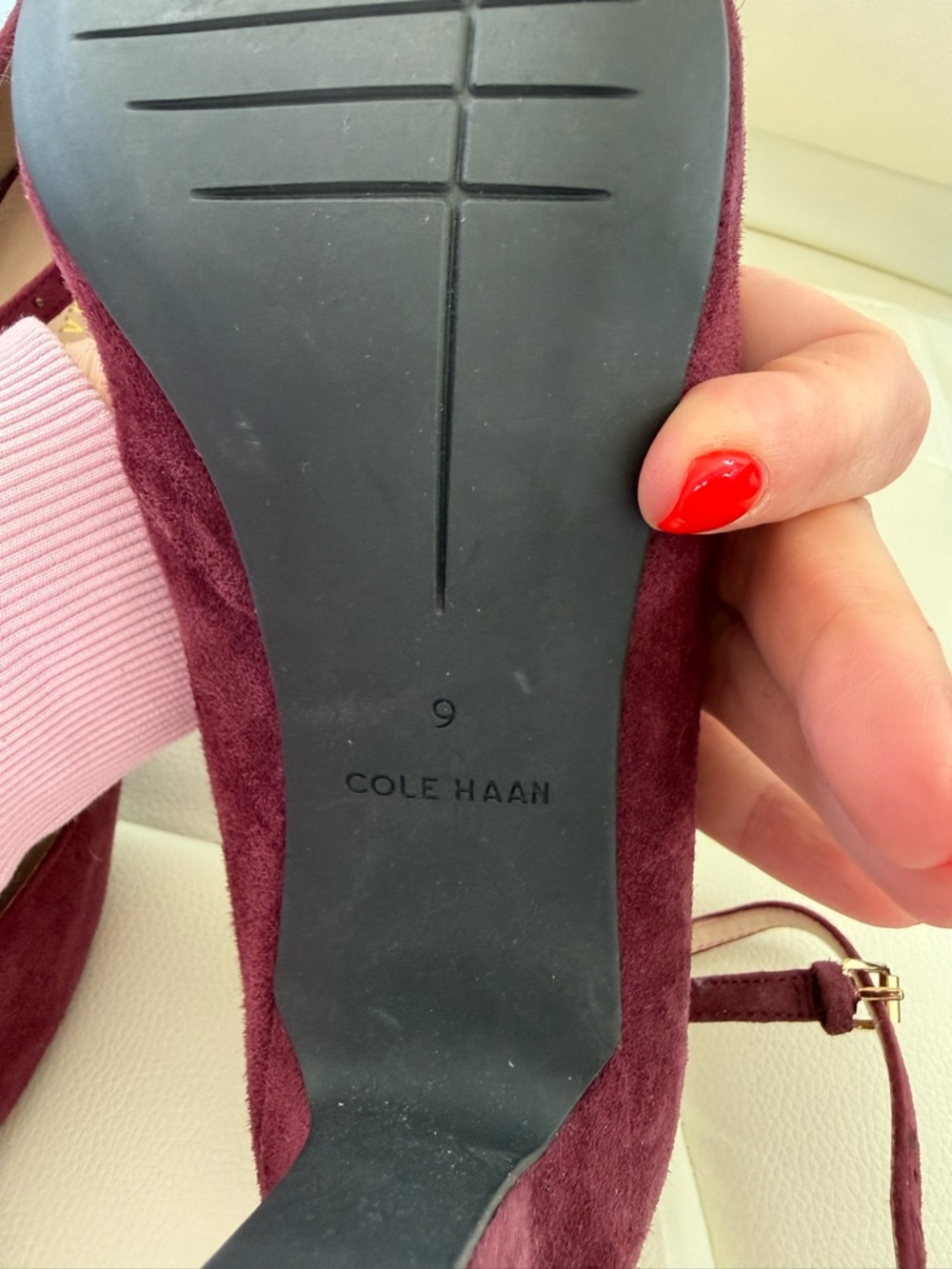 Cole Haan Burgundy/deep purple Suede Pointed-Toe Ankle-Strap Heels - Picture 7 of 8